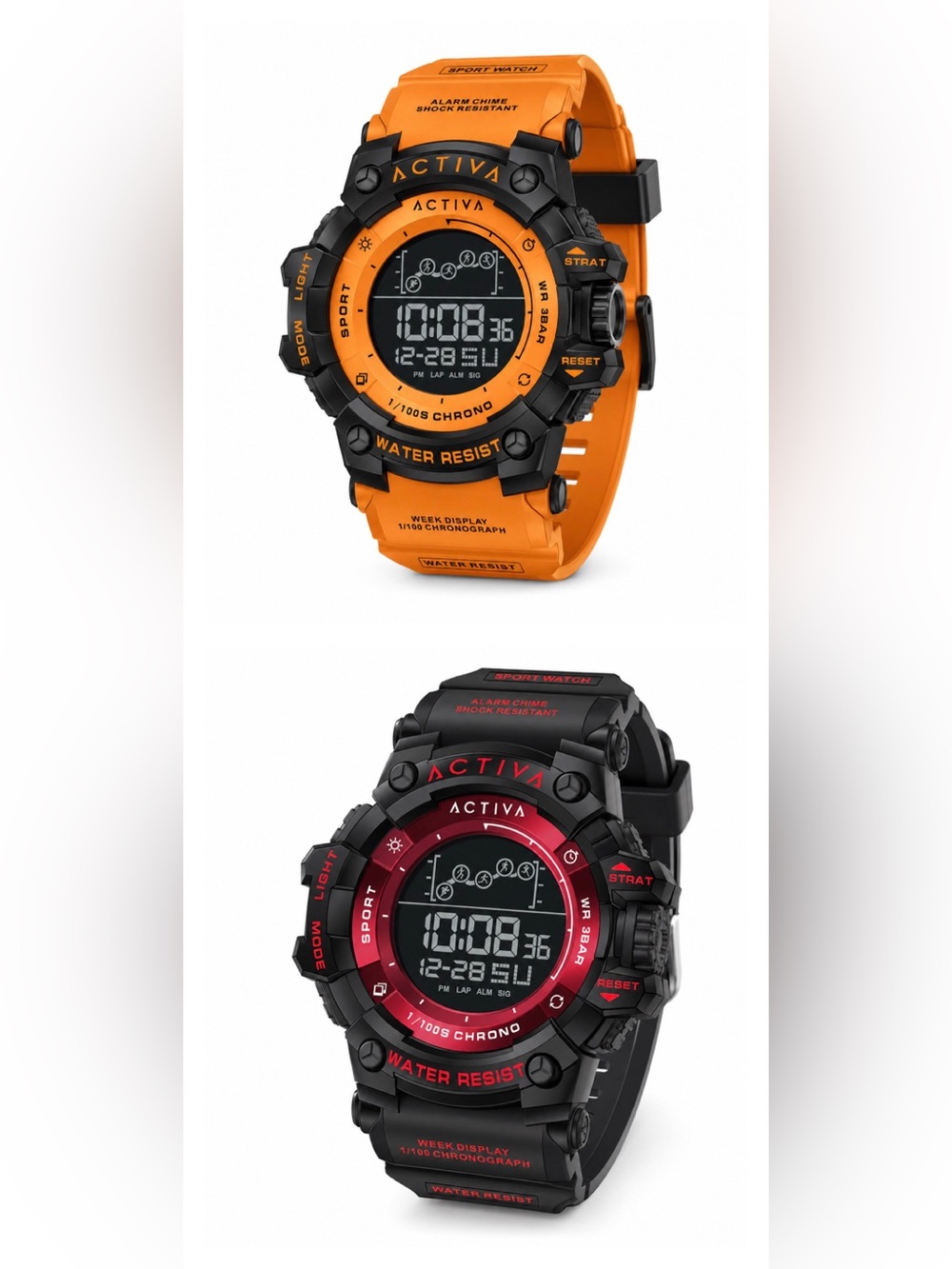Two Activa Digital Sports 50 mm Watch Bundle! Black & Orange + Black & Red